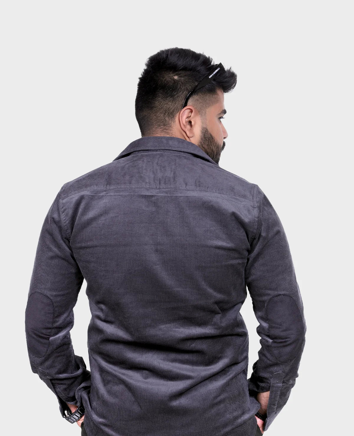 Men's Charcoal Corduroy Shacket with Black Elbow Patches