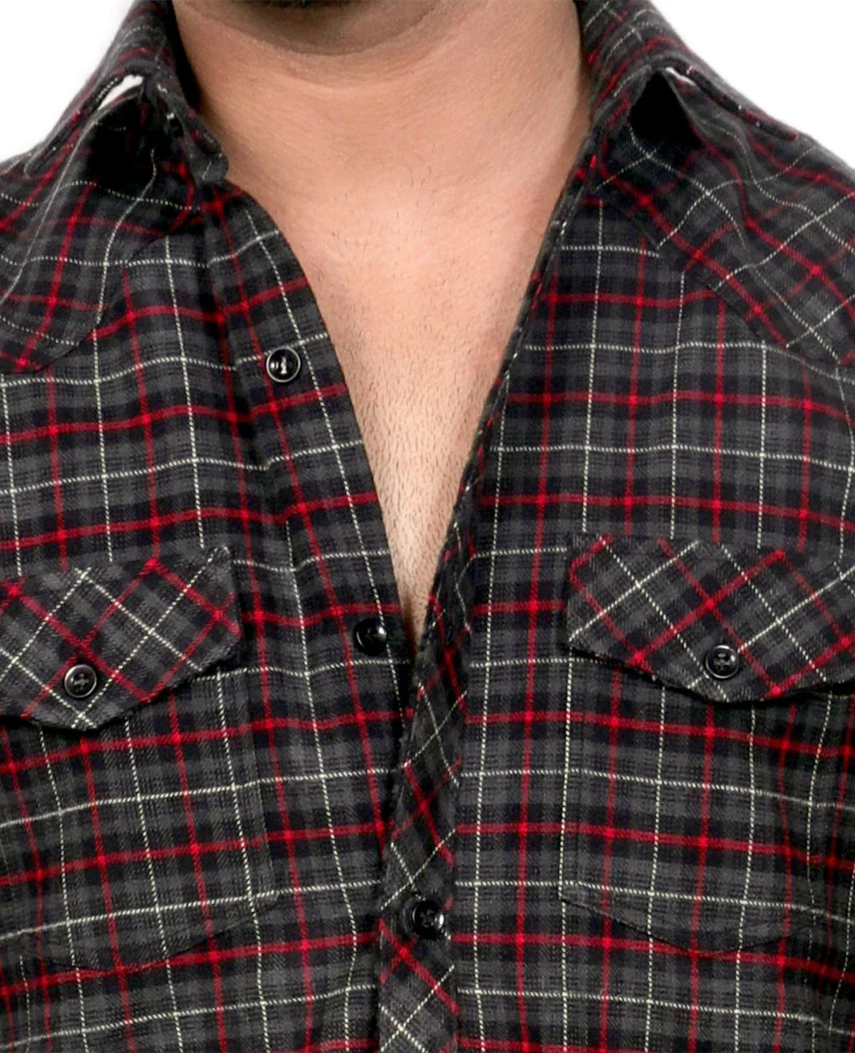 Men's Red & Grey Buffalo Check Woolen Shirt with Flip Pockets