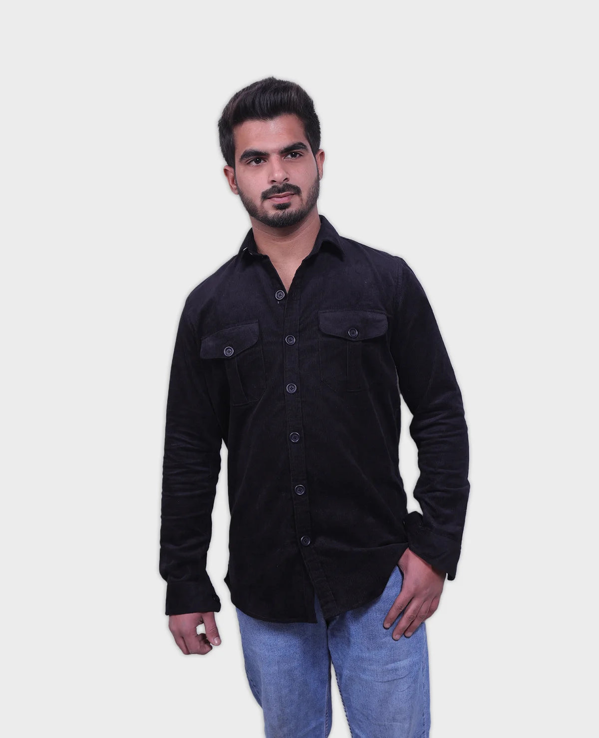 Black Corduroy for Men's with Grey Elbow Patches