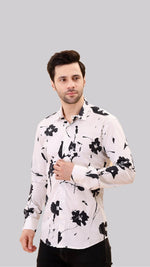 White & Black Print Cotton Shirt by FD