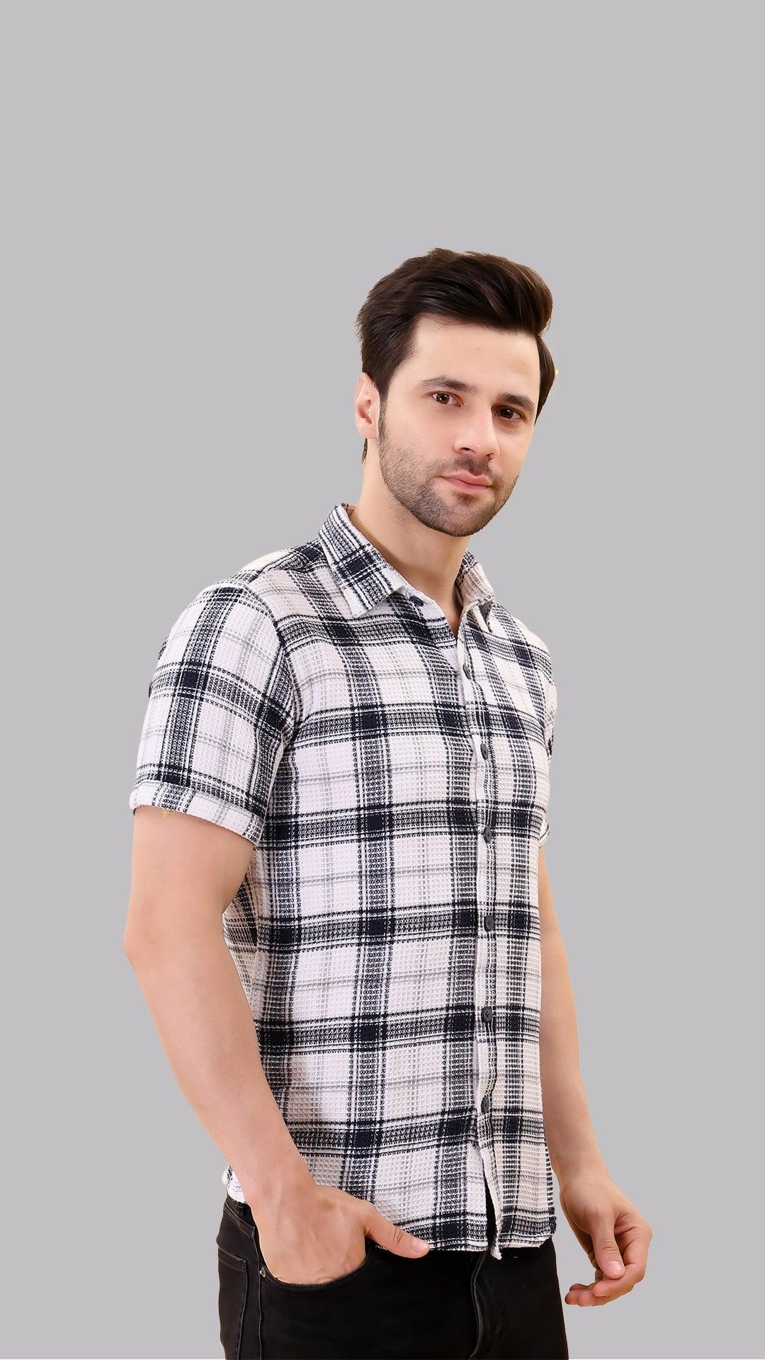 Black and White Checkered Jute Shirt by FD