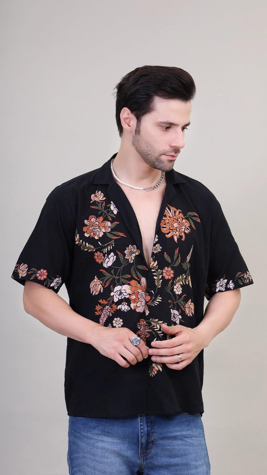 Floral Bliss Black Unisex Shirt - for Travel & Beach Getaways