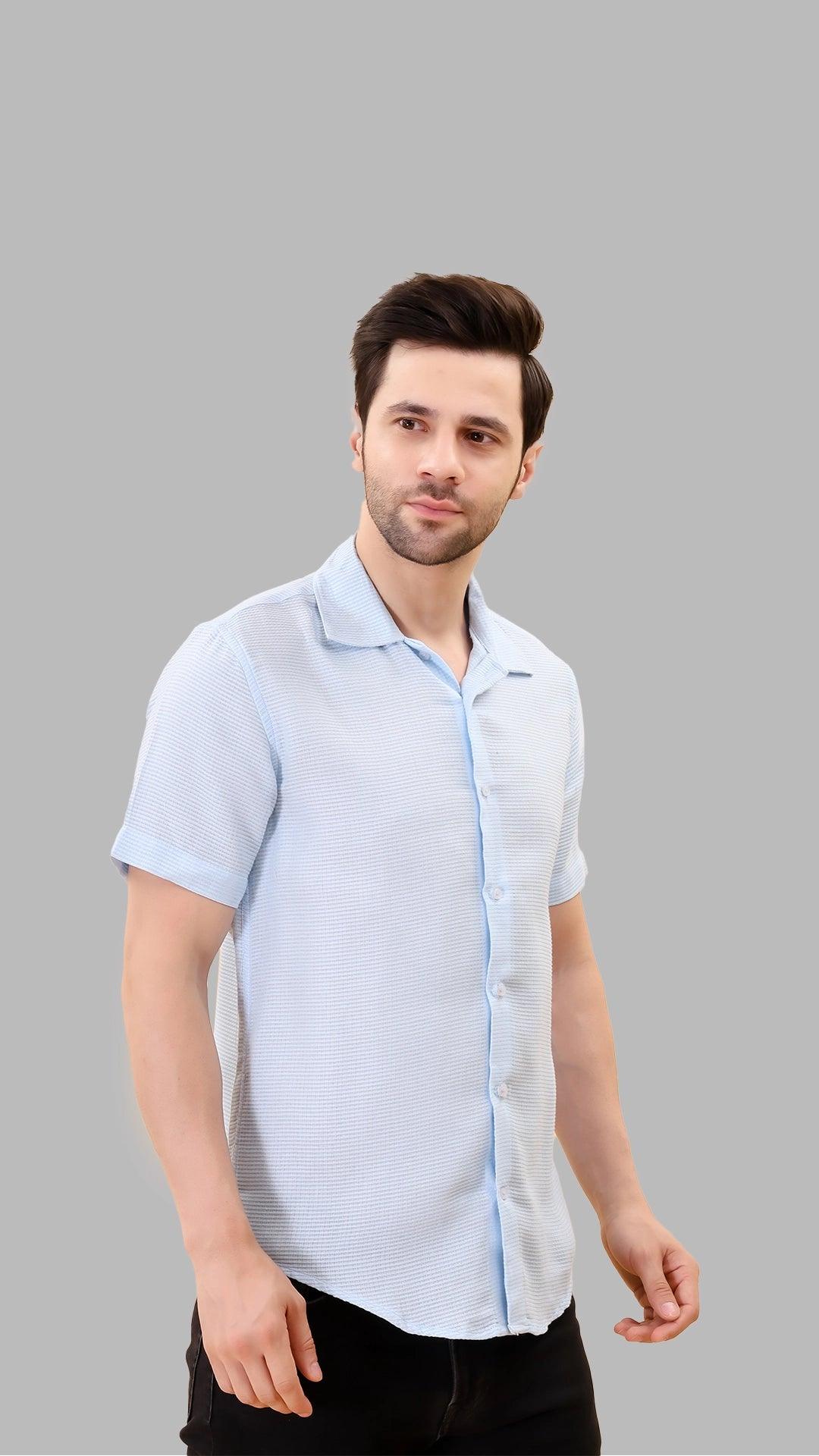 Light Blue Textured Cotton Shirt by FD