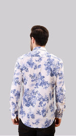 White and Blue Floral Cotton shirt by FD