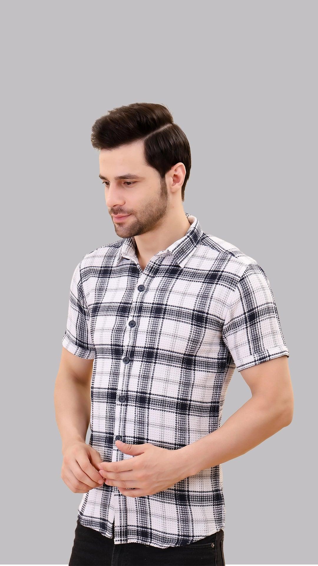 Black and White Checkered Jute Shirt by FD