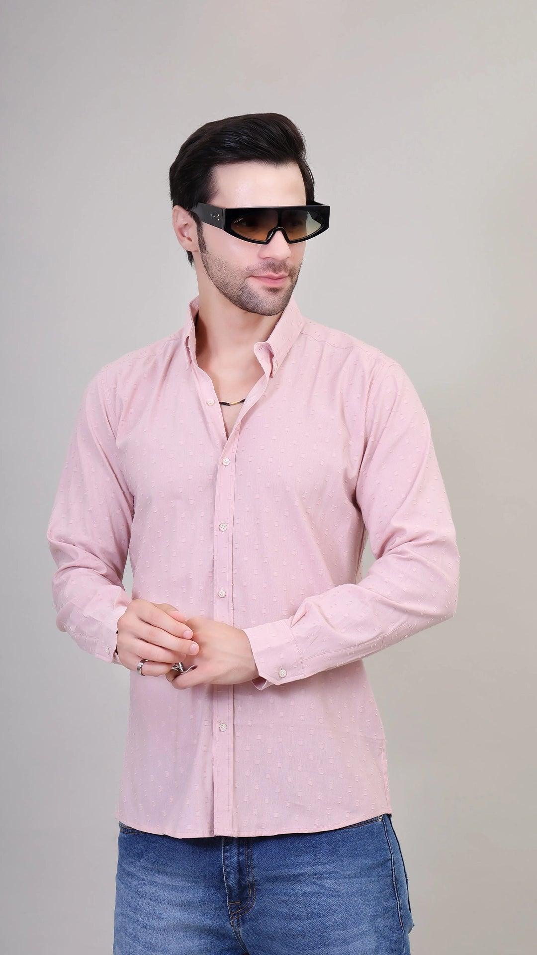 Men's Pink Textured Casual Shirt By FD