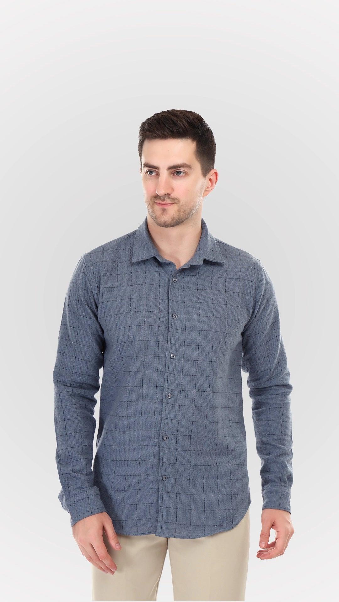 Grey Jute Summer Shirts with black block checks by FD