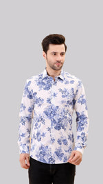 White and Blue Floral Cotton shirt by FD