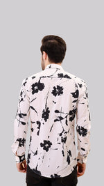 White & Black Print Cotton Shirt by FD