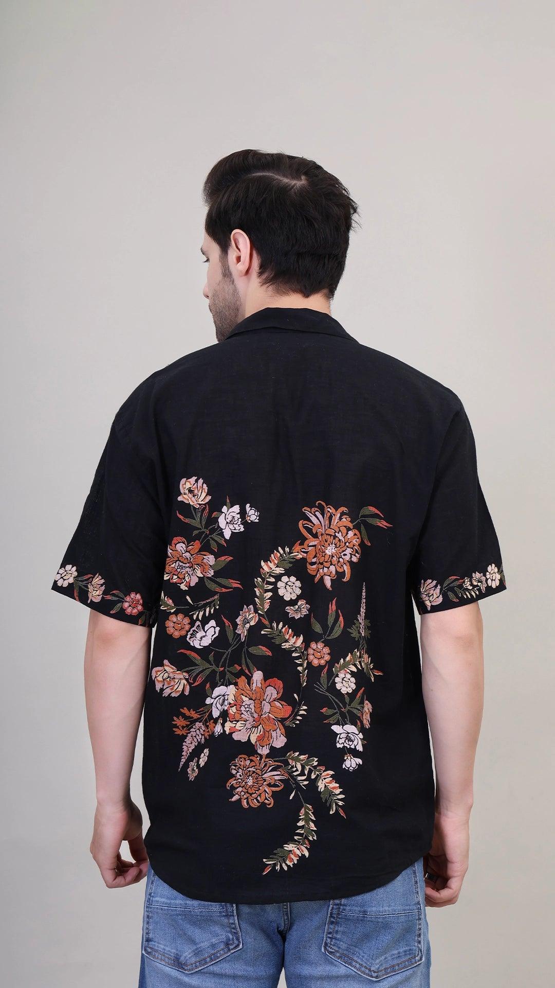 Floral Bliss Black Unisex Shirt - for Travel & Beach Getaways