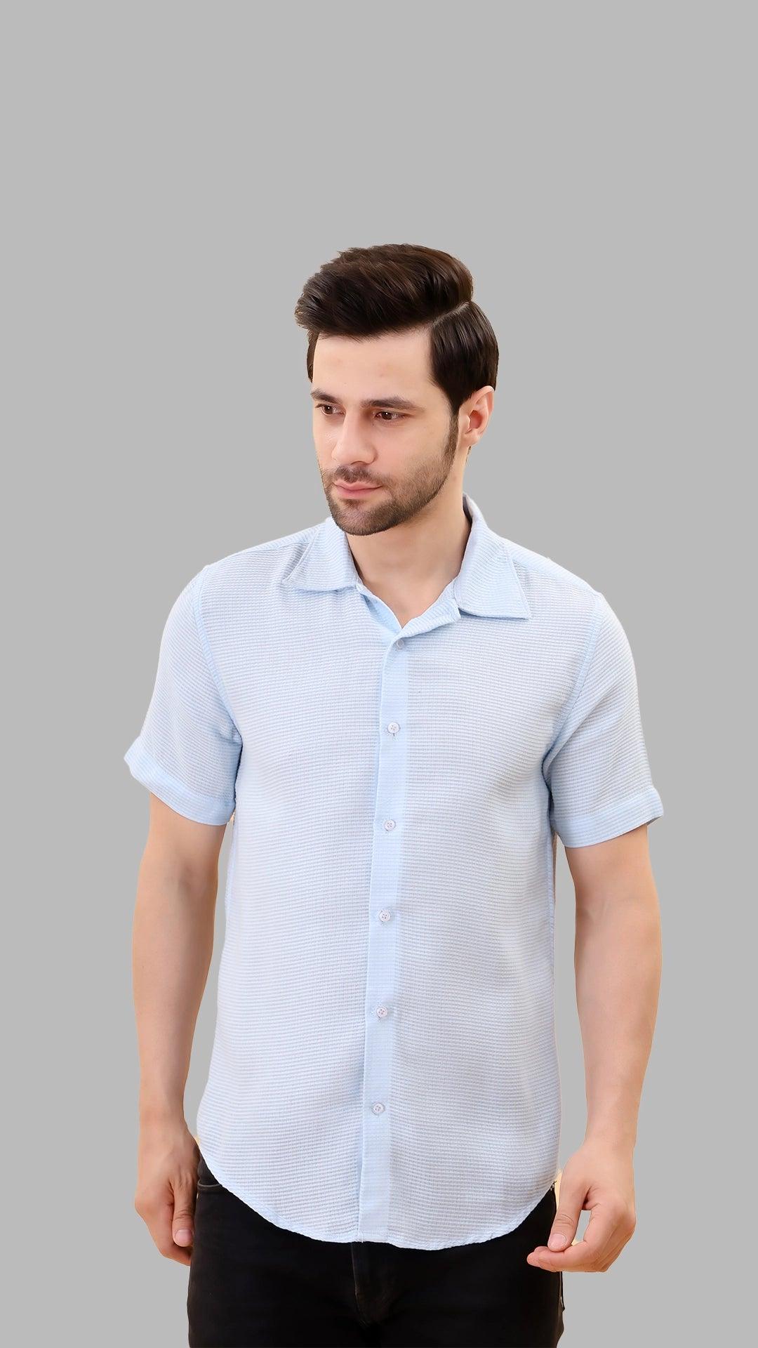 Light Blue Textured Cotton Shirt by FD