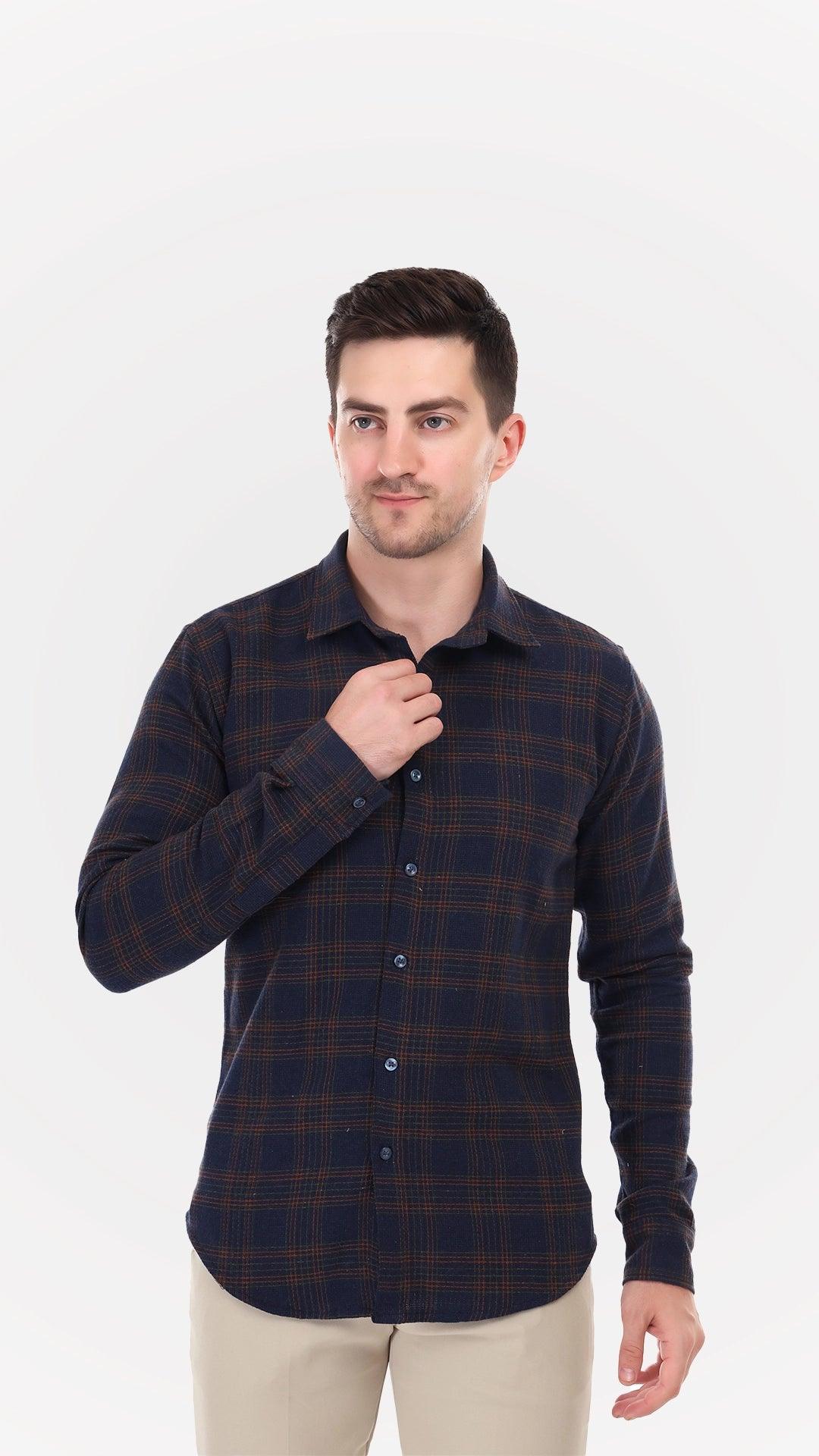 Navy Blue Jute Shirt with checks by FD