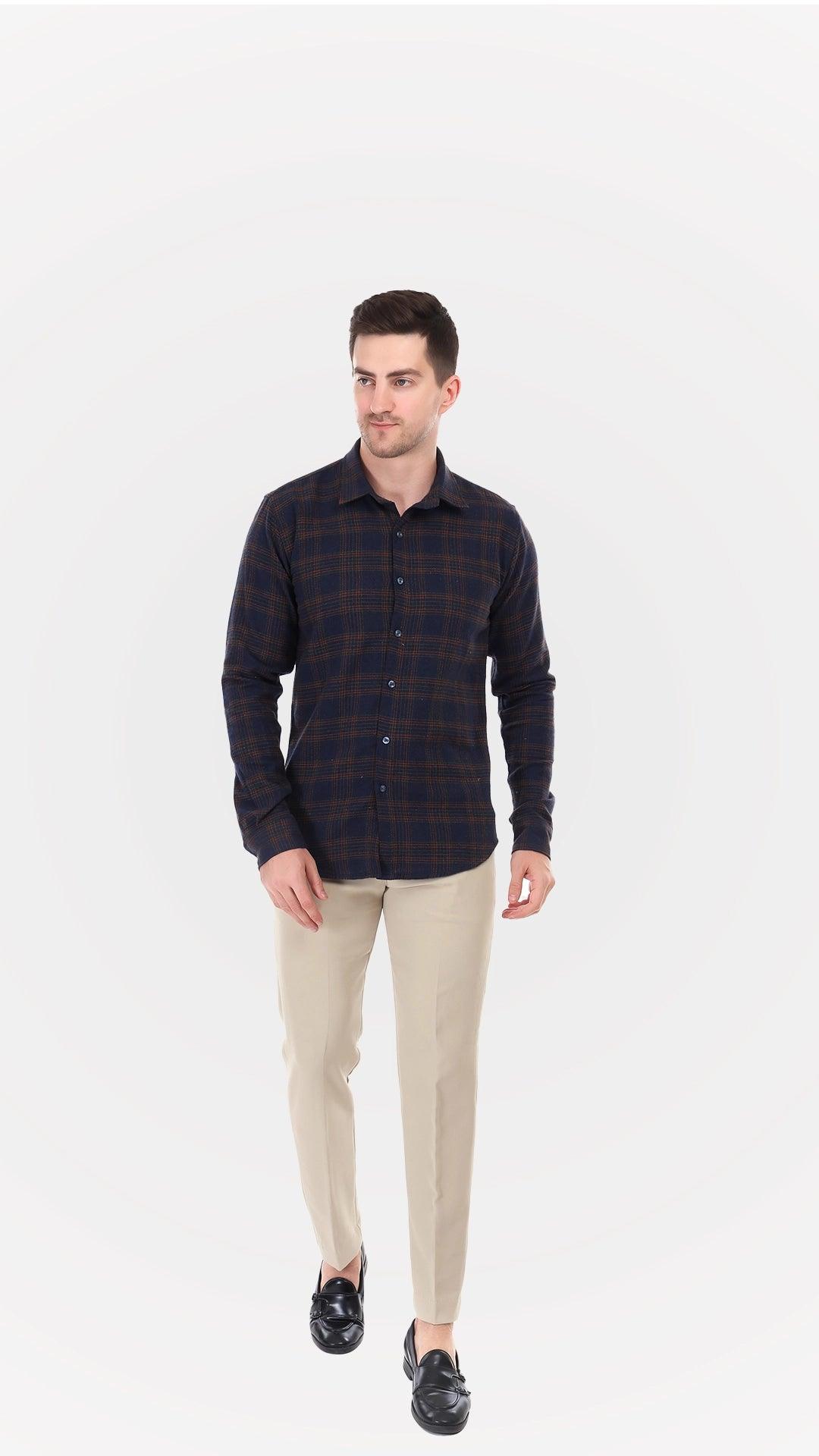 Navy Blue Jute Shirt with checks by FD