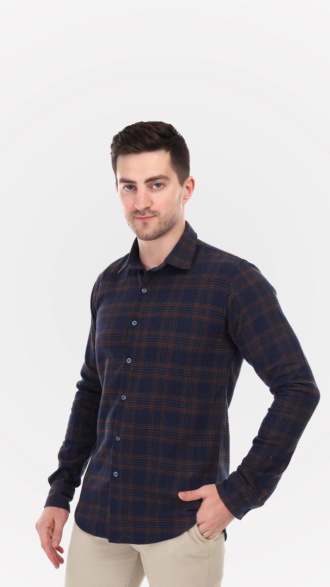 Navy Blue Jute Shirt with checks by FD