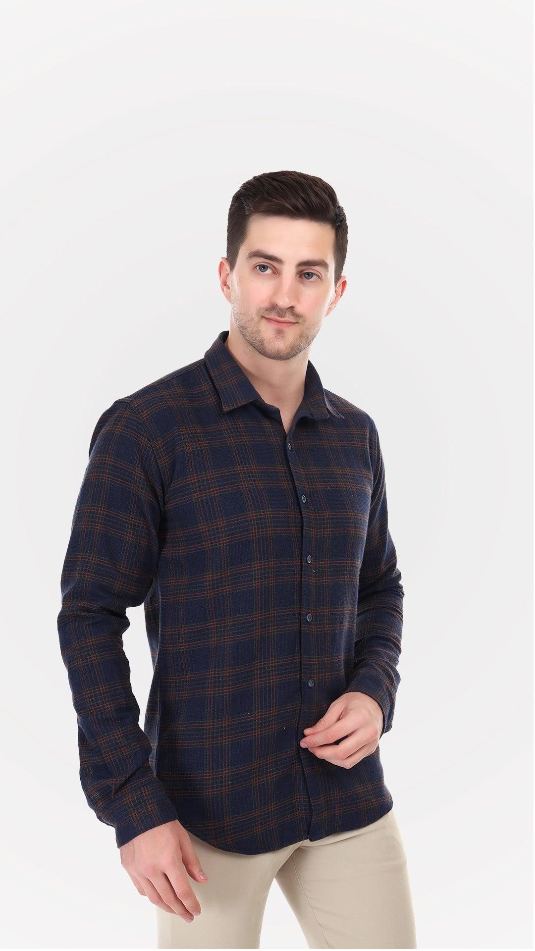 Navy Blue Jute Shirt with checks by FD