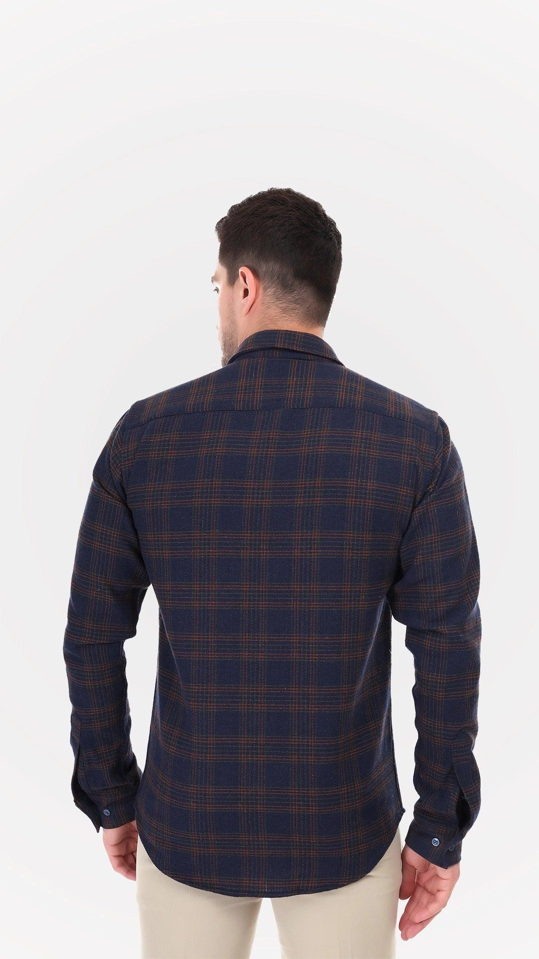 Navy Blue Jute Shirt with checks by FD