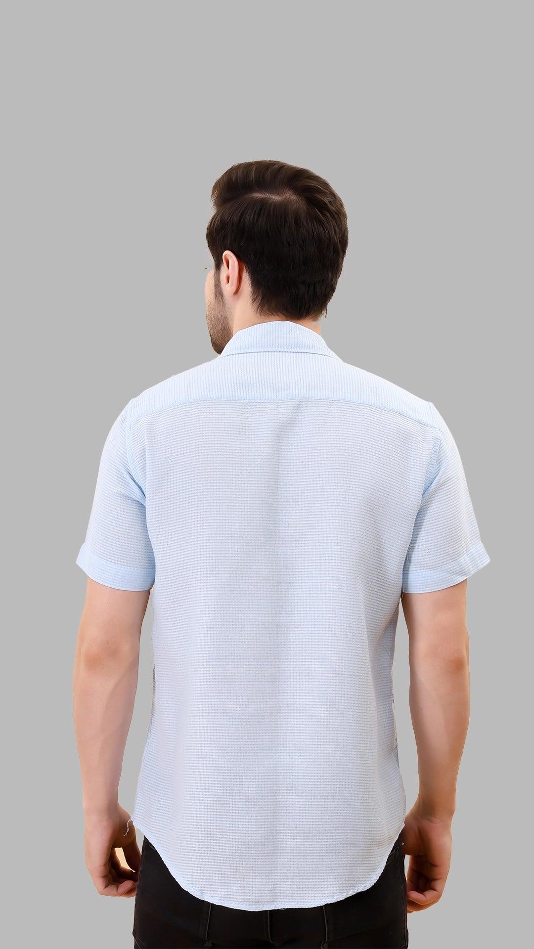 Light Blue Textured Cotton Shirt by FD