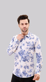 White and Blue Floral Cotton shirt by FD