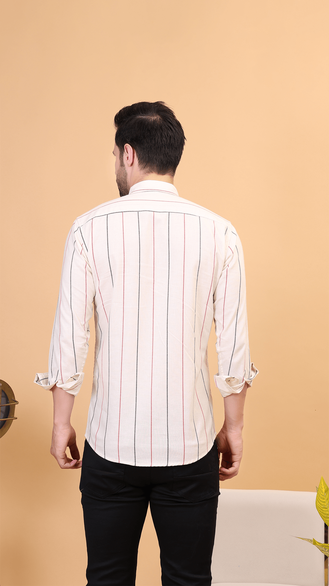 Ivory Multi-Striped Button-Down Cotton Shirt