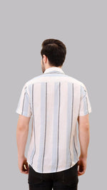 Blue and Gray Striped White Jute Shirt by FD