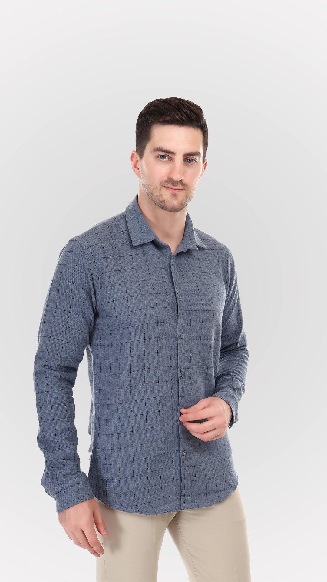 Grey Jute Summer Shirts with black block checks by FD