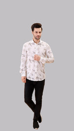 White and Brown Floral Cotton Shirt by FD