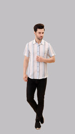 Blue and Gray Striped White Jute Shirt by FD