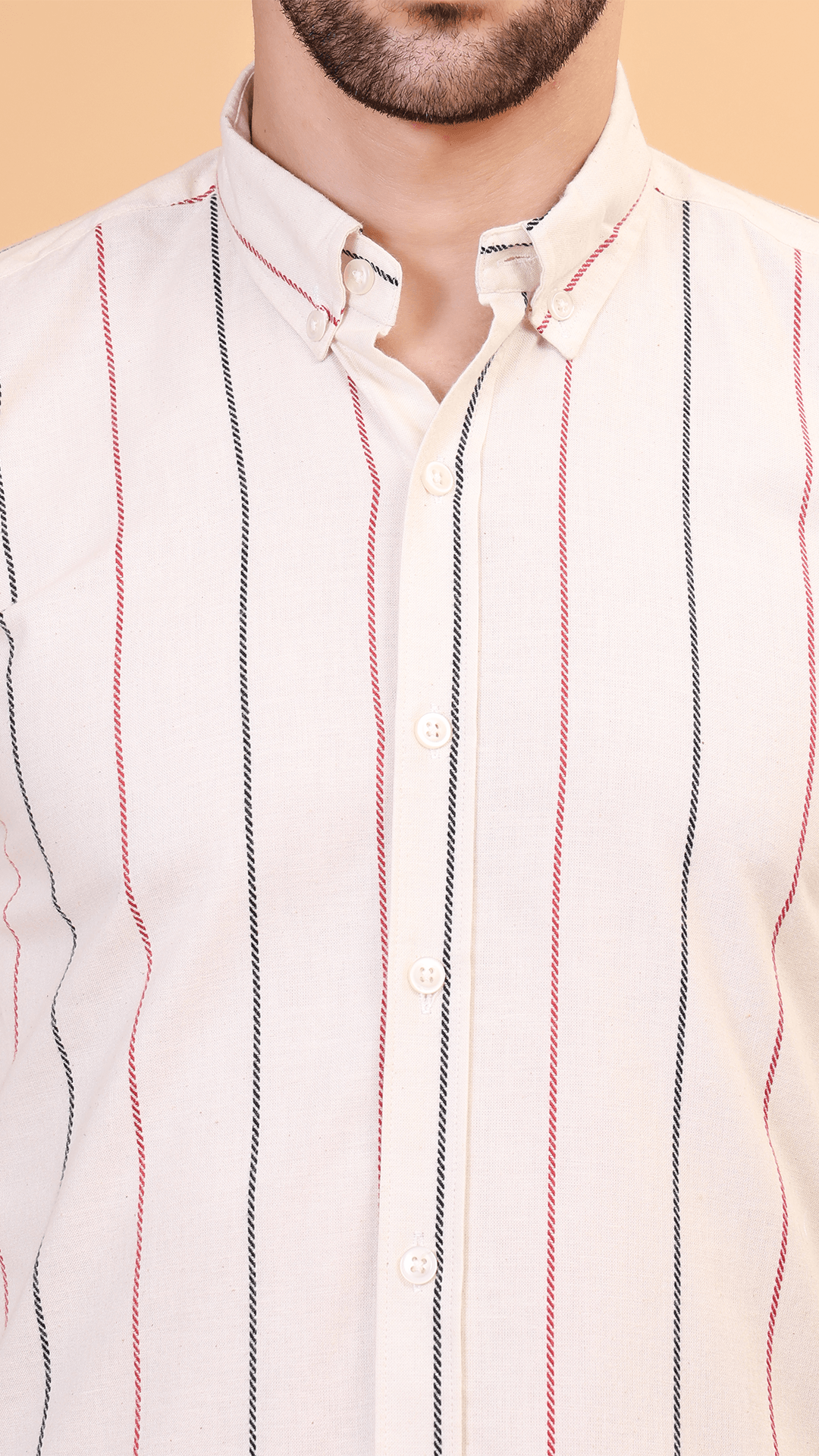 Ivory Multi-Striped Button-Down Cotton Shirt