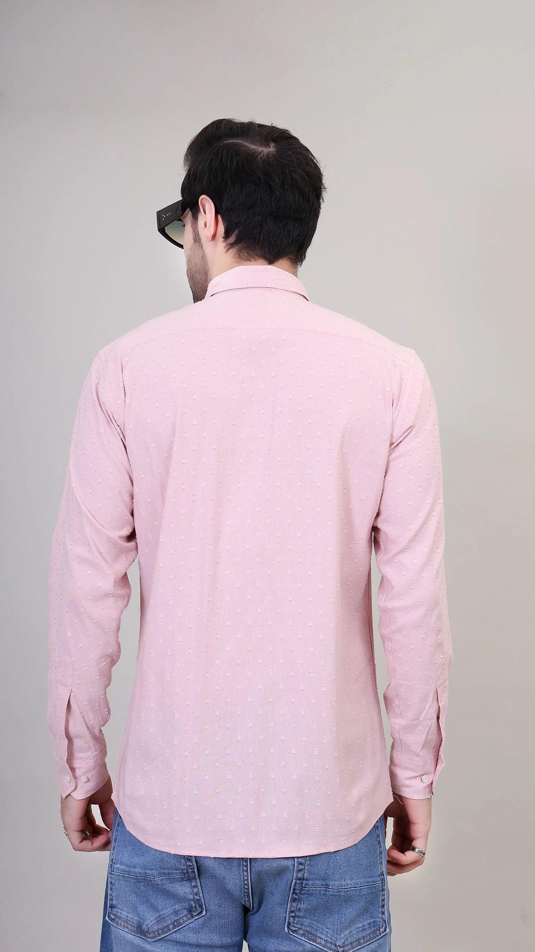 Men's Pink Textured Casual Shirt By FD