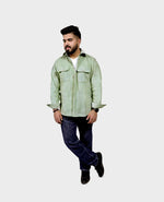 Mint Green Corduroy Fabric Men's Shacket