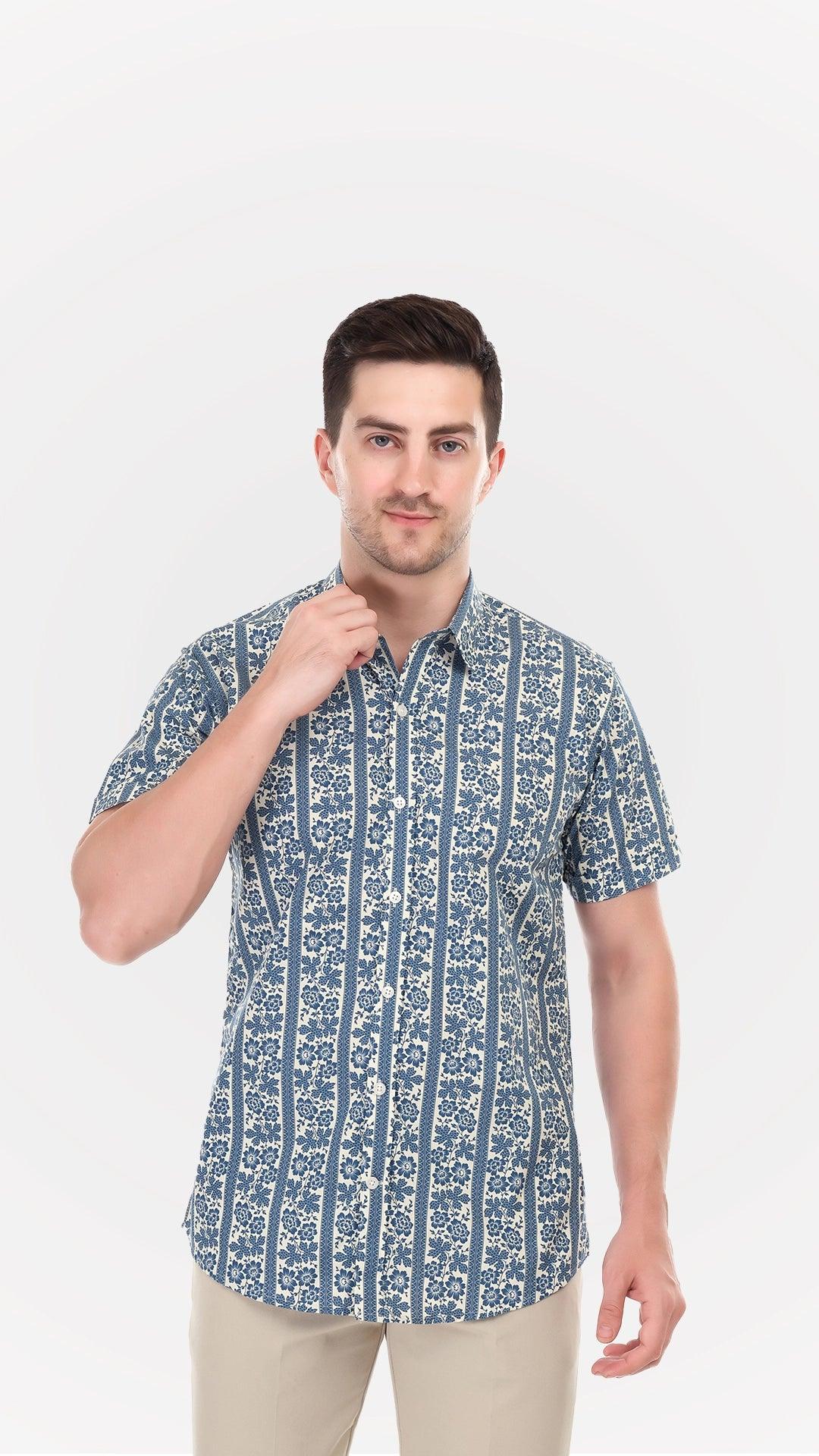 Blue Floral pure Cotton Summer Shirts by FD