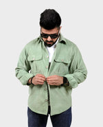 Mint Green Corduroy Fabric Men's Shacket