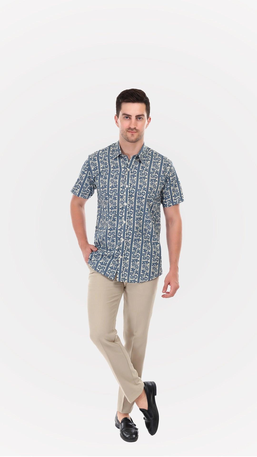 Blue Floral pure Cotton Summer Shirts by FD