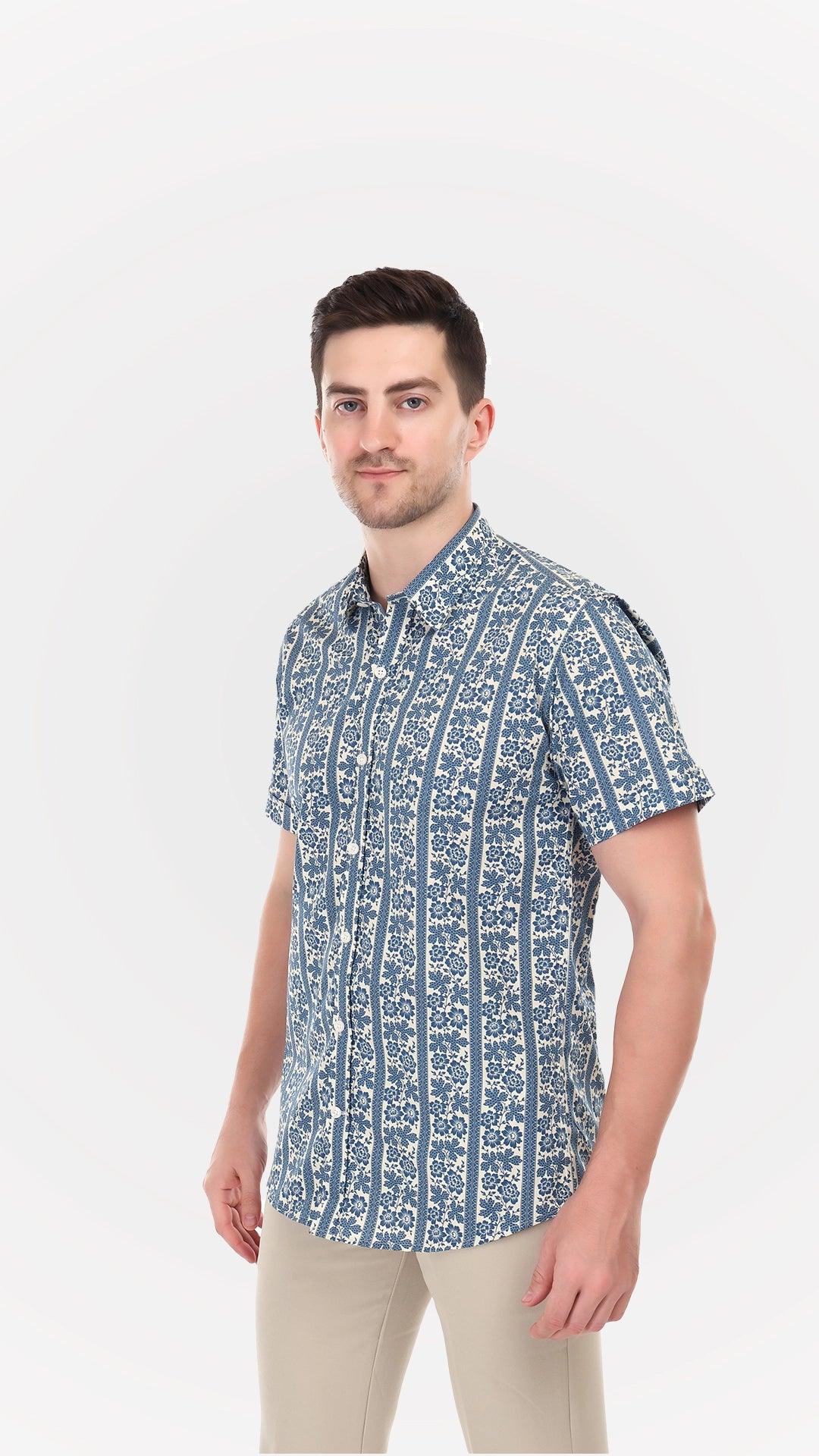 Blue Floral pure Cotton Summer Shirts by FD