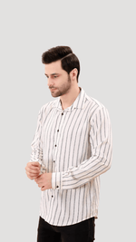 White Pure Cotton Shirt with Black Strips by FD