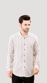 White Pure Cotton Shirt with Black Strips by FD