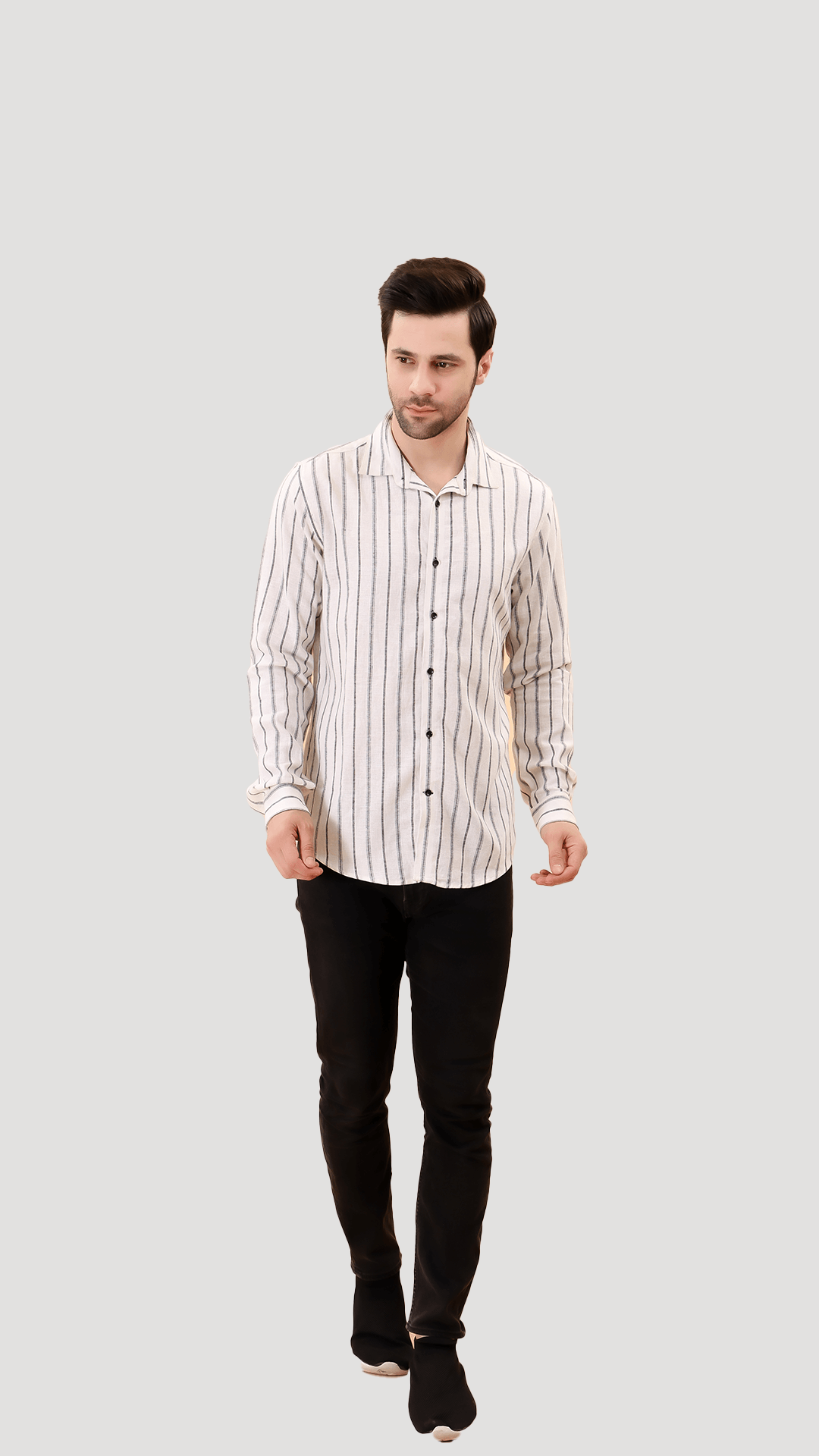 White Pure Cotton Shirt with Black Strips by FD