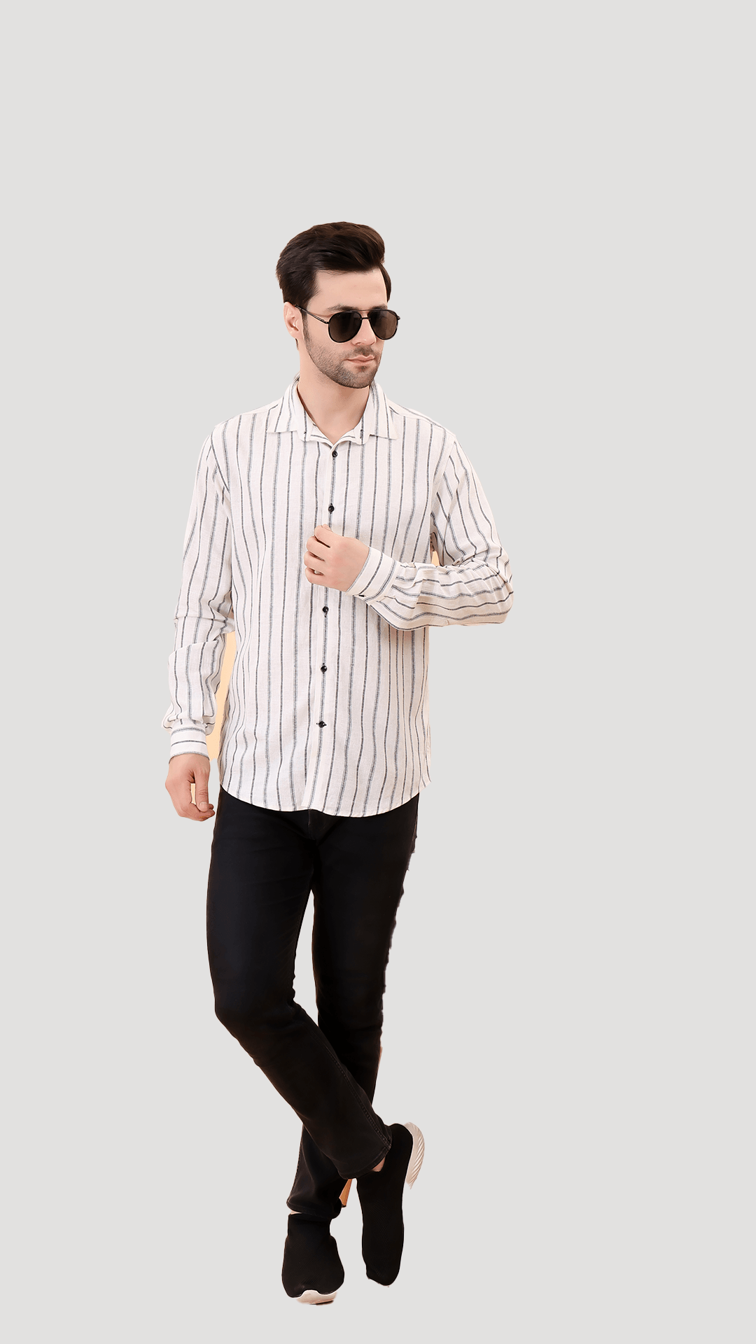 White Pure Cotton Shirt with Black Strips by FD