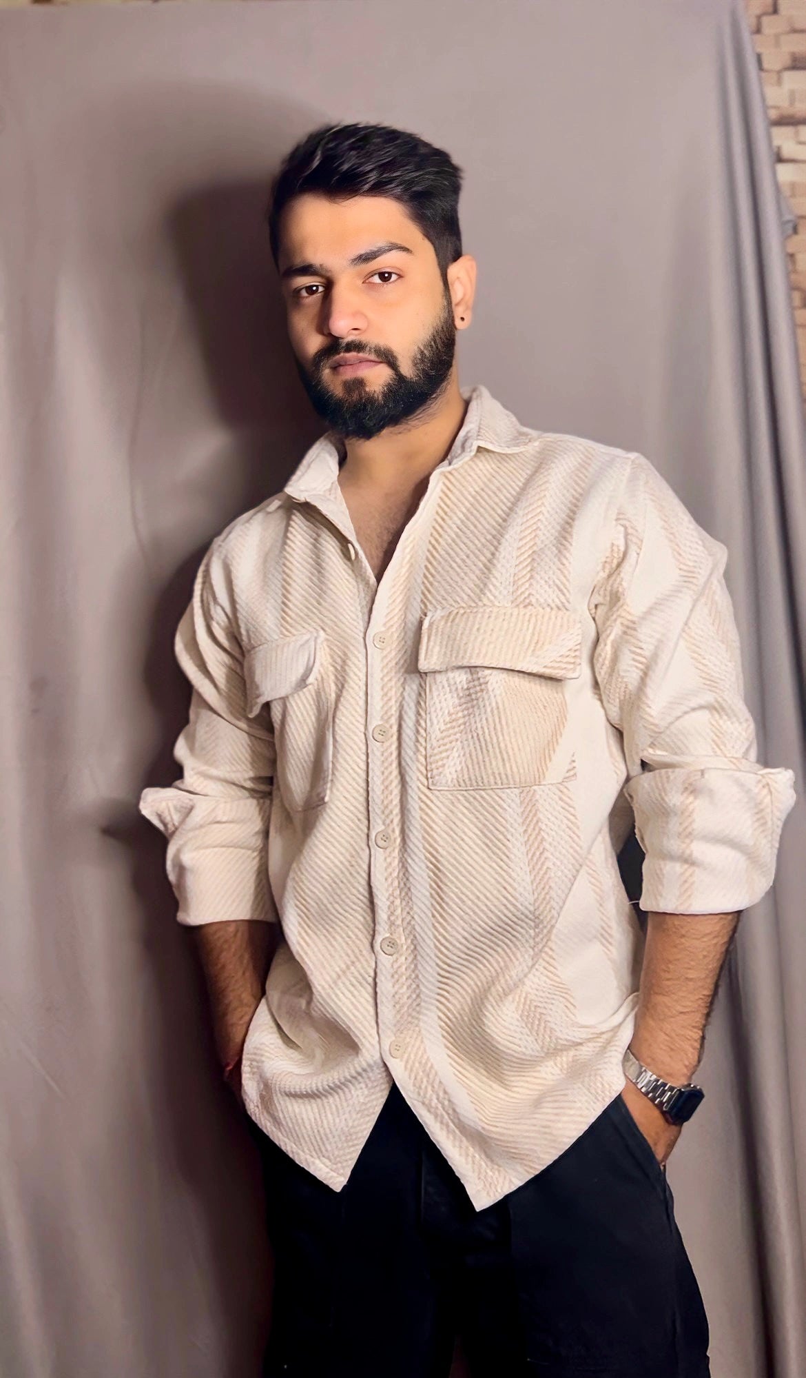 FD Premium Beige Jute Textured Shirt