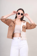 Two-Tone Corduroy Plaid Shacket For Women