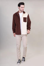 Men's Colorblock Beige and Brown Corduroy Shacket