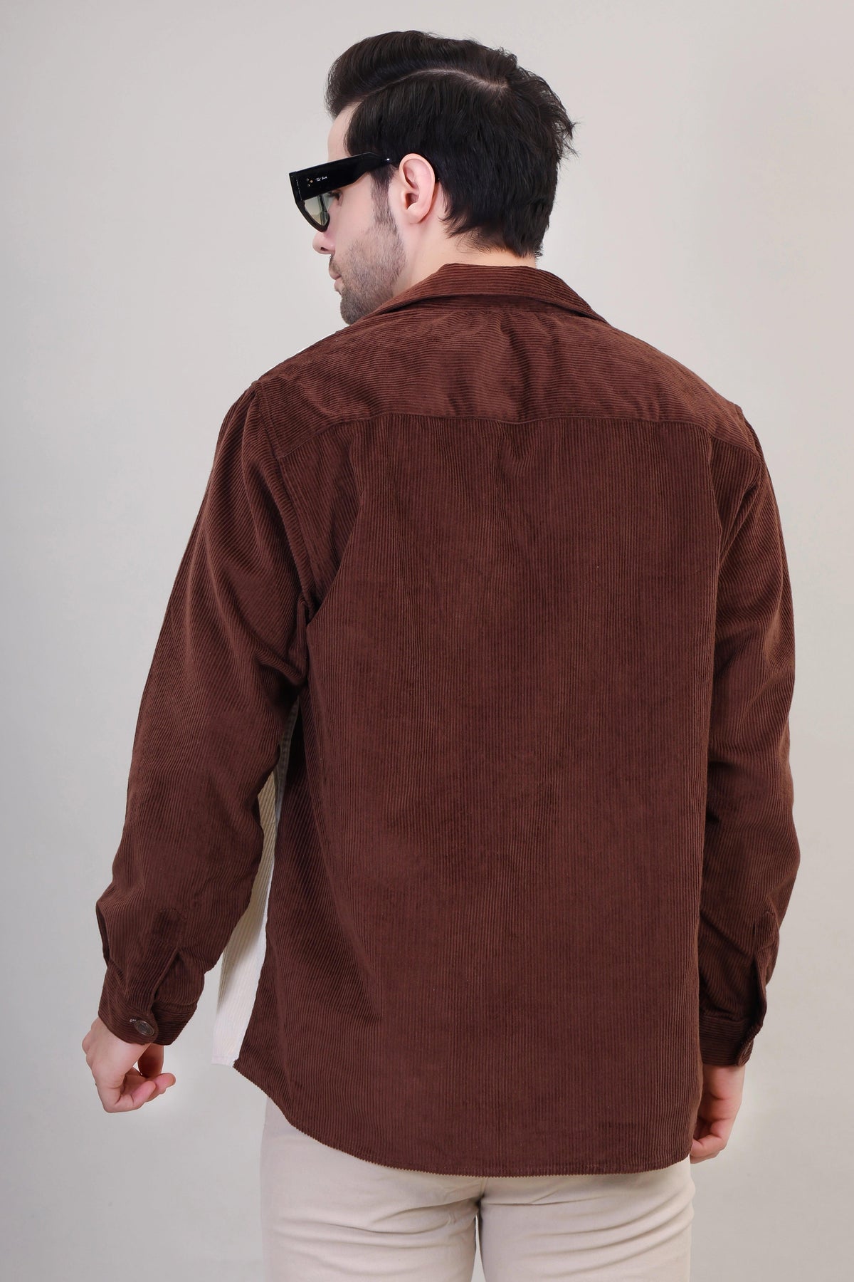 Men's Colorblock Beige and Brown Corduroy Shacket