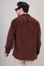 Men's Colorblock Beige and Brown Corduroy Shacket