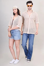 Beige Crochet Couple Shirt – Stylish Vacation Essential