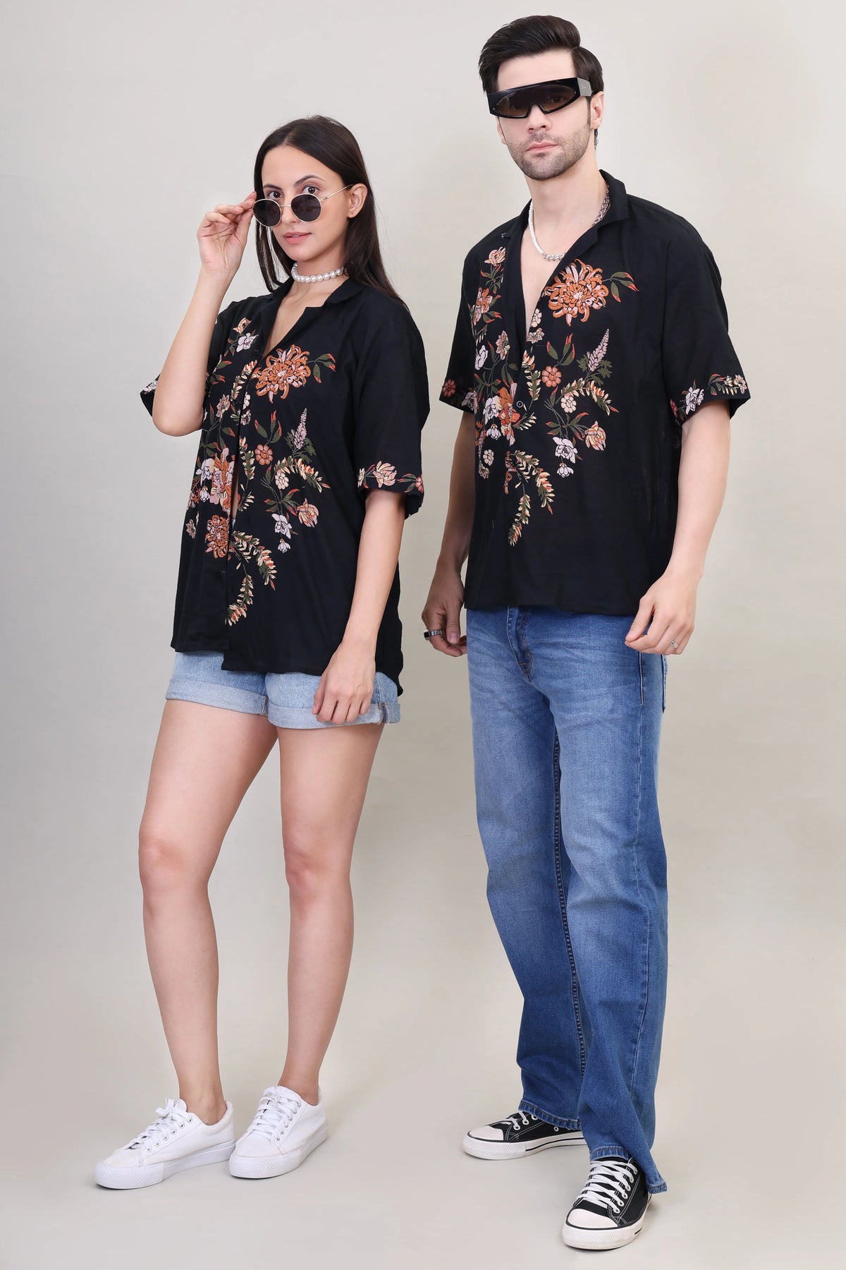 Floral Bliss Black Unisex Shirt - for Travel & Beach Getaways